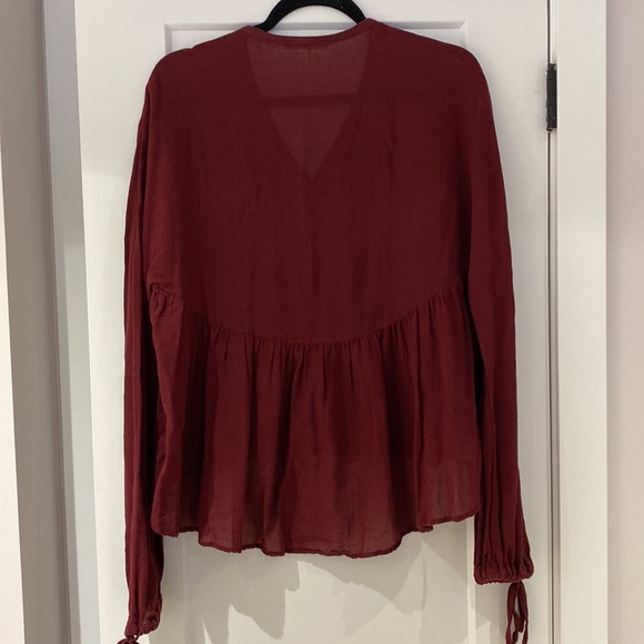Mango Deep Red Tie Sleeve Blouse - Picture 6 of 9
